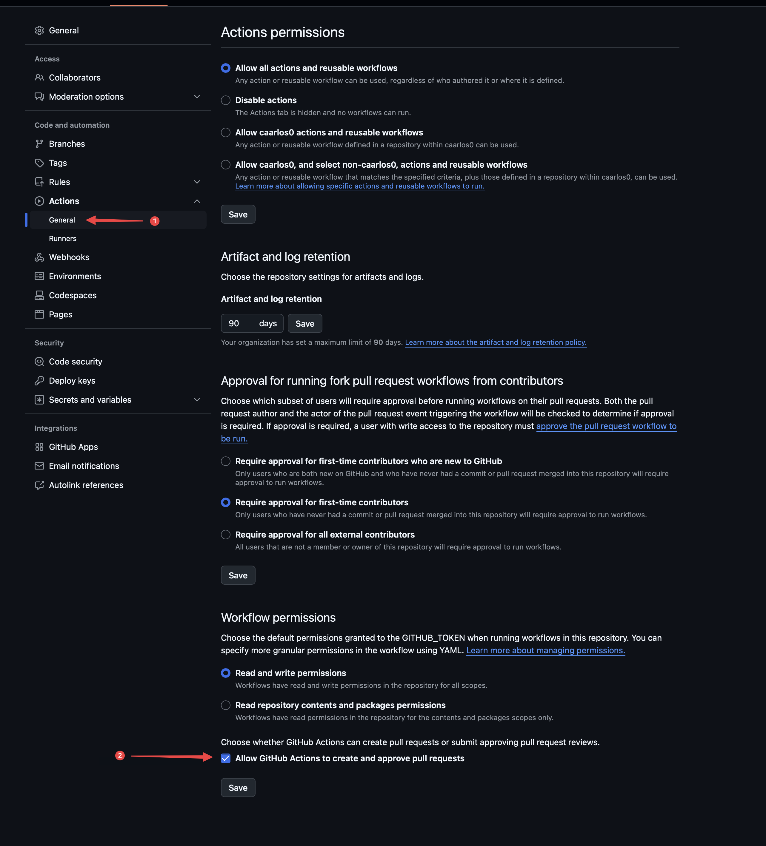 GitHub settings to change