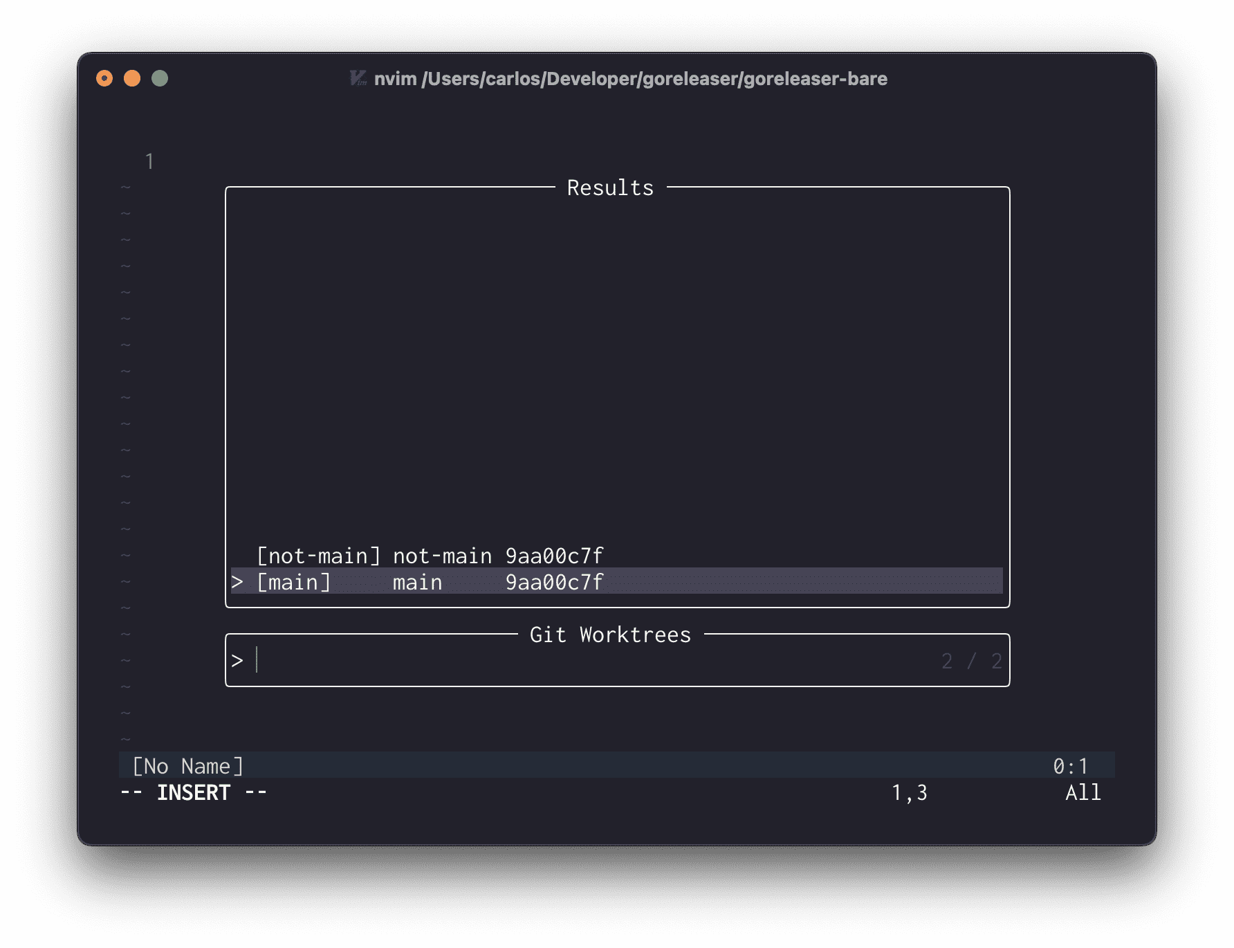 Pressing leader-gws: switch between existing work trees.