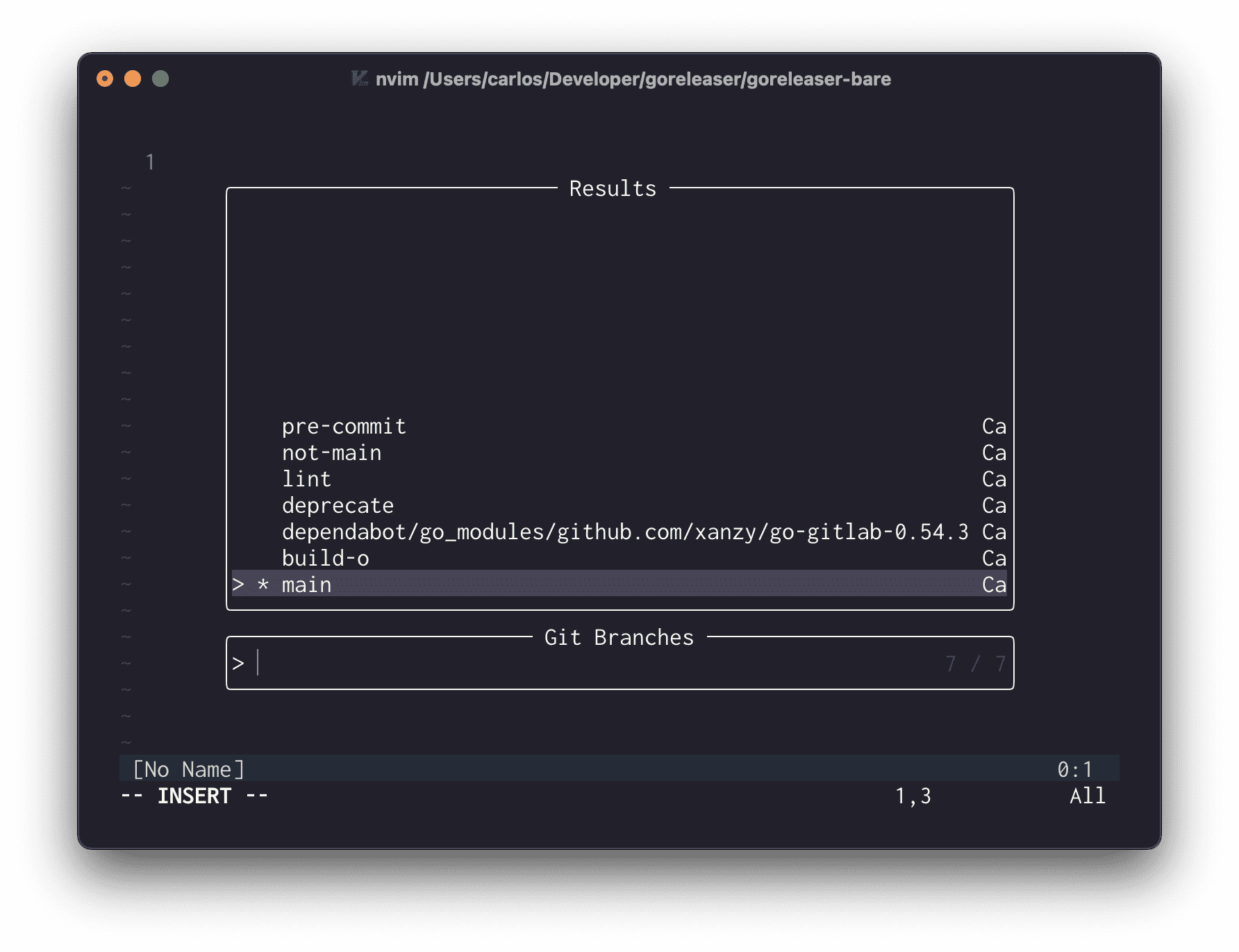 Pressing leader-gwc: create and switch to a new work trees from an existing branch.