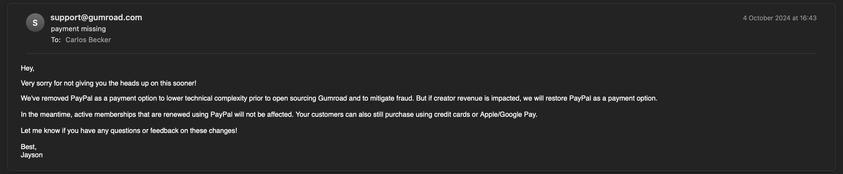 Email from Gumroad