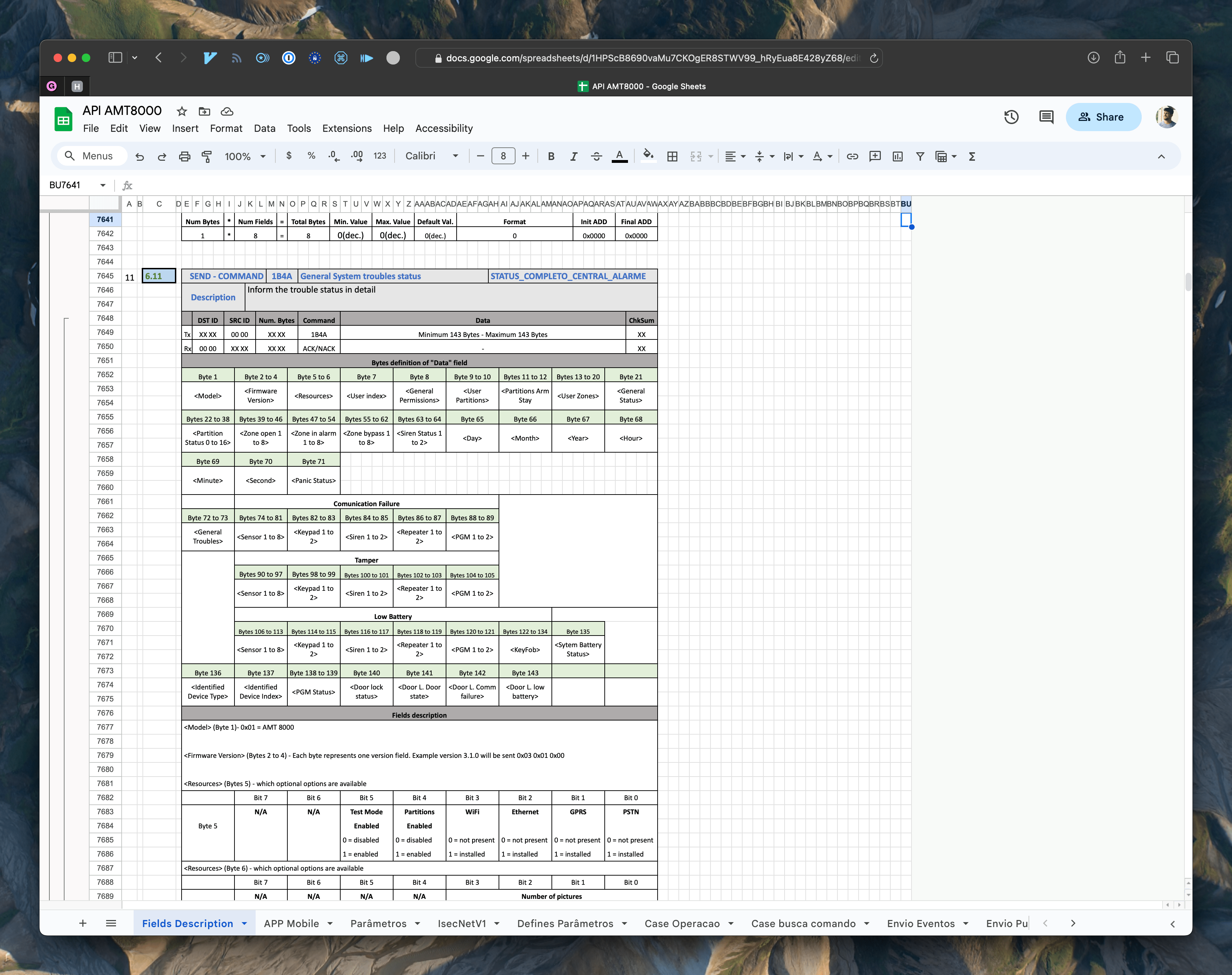 The API 'documentation' imported into Google Sheet